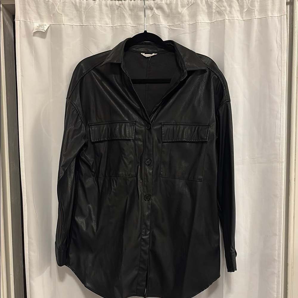 Black Faux Leather Shirt